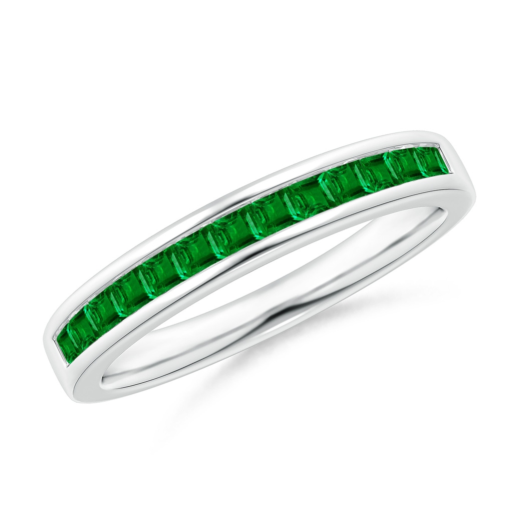 1.8mm AAAA Channel Set Square Emerald Half Eternity Band in P950 Platinum