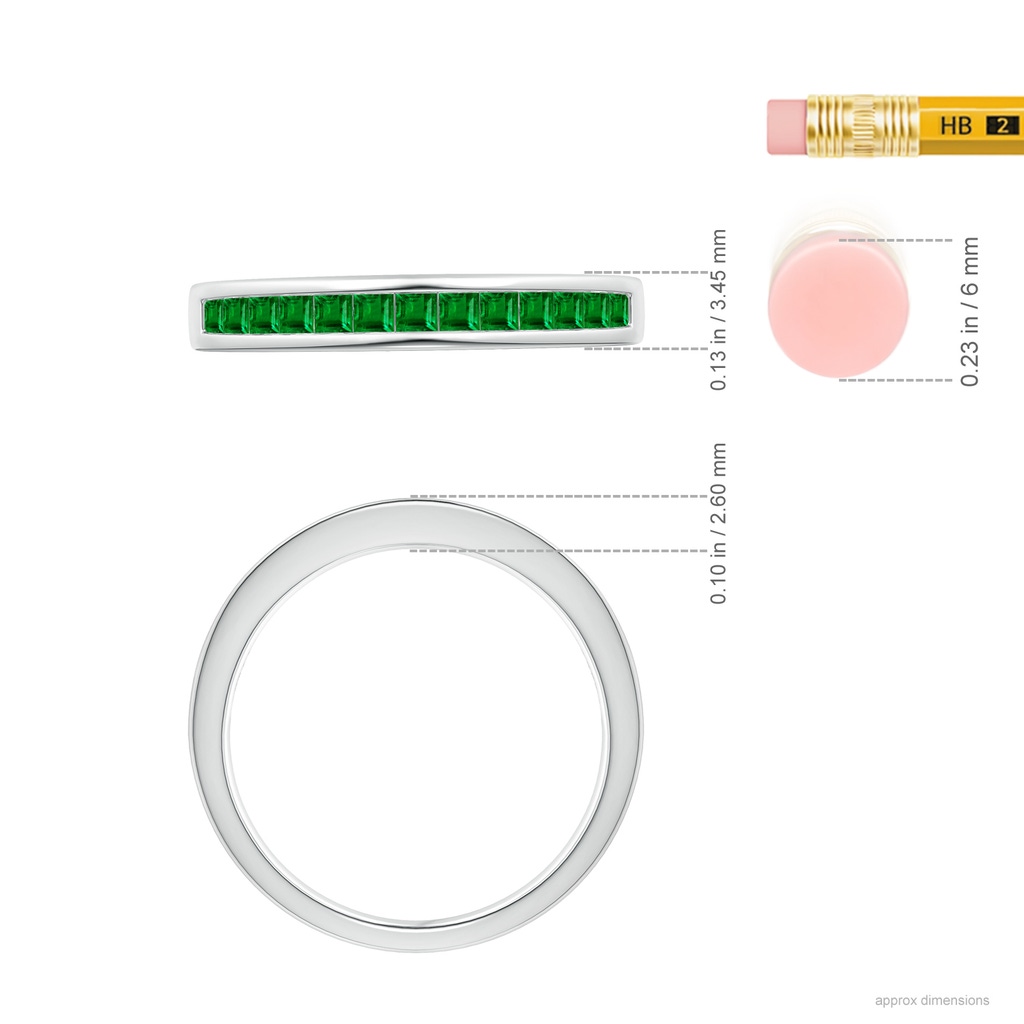1.8mm AAAA Channel Set Square Emerald Half Eternity Band in P950 Platinum Ruler