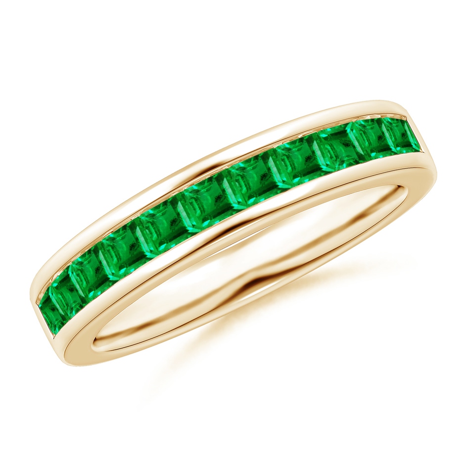 2.4mm AAA Channel Set Square Emerald Half Eternity Band in Yellow Gold 