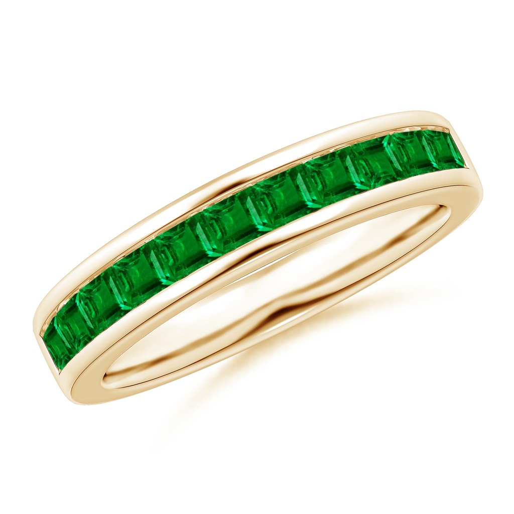 2.4mm AAAA Channel Set Square Emerald Half Eternity Band in Yellow Gold