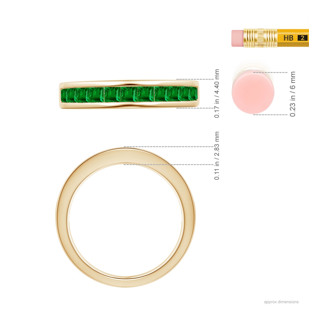 2.4mm AAAA Channel Set Square Emerald Half Eternity Band in Yellow Gold Ruler