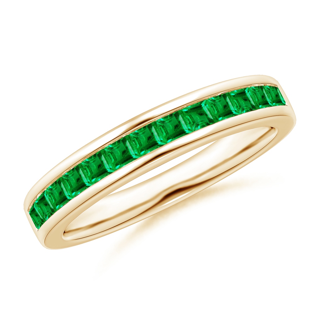 2mm AAA Channel Set Square Emerald Half Eternity Band in Yellow Gold
