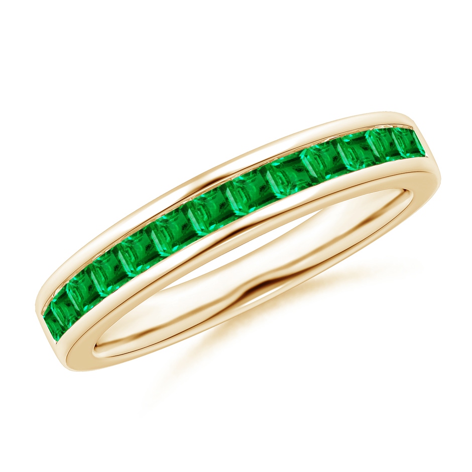 2mm AAA Channel Set Square Emerald Half Eternity Band in Yellow Gold 