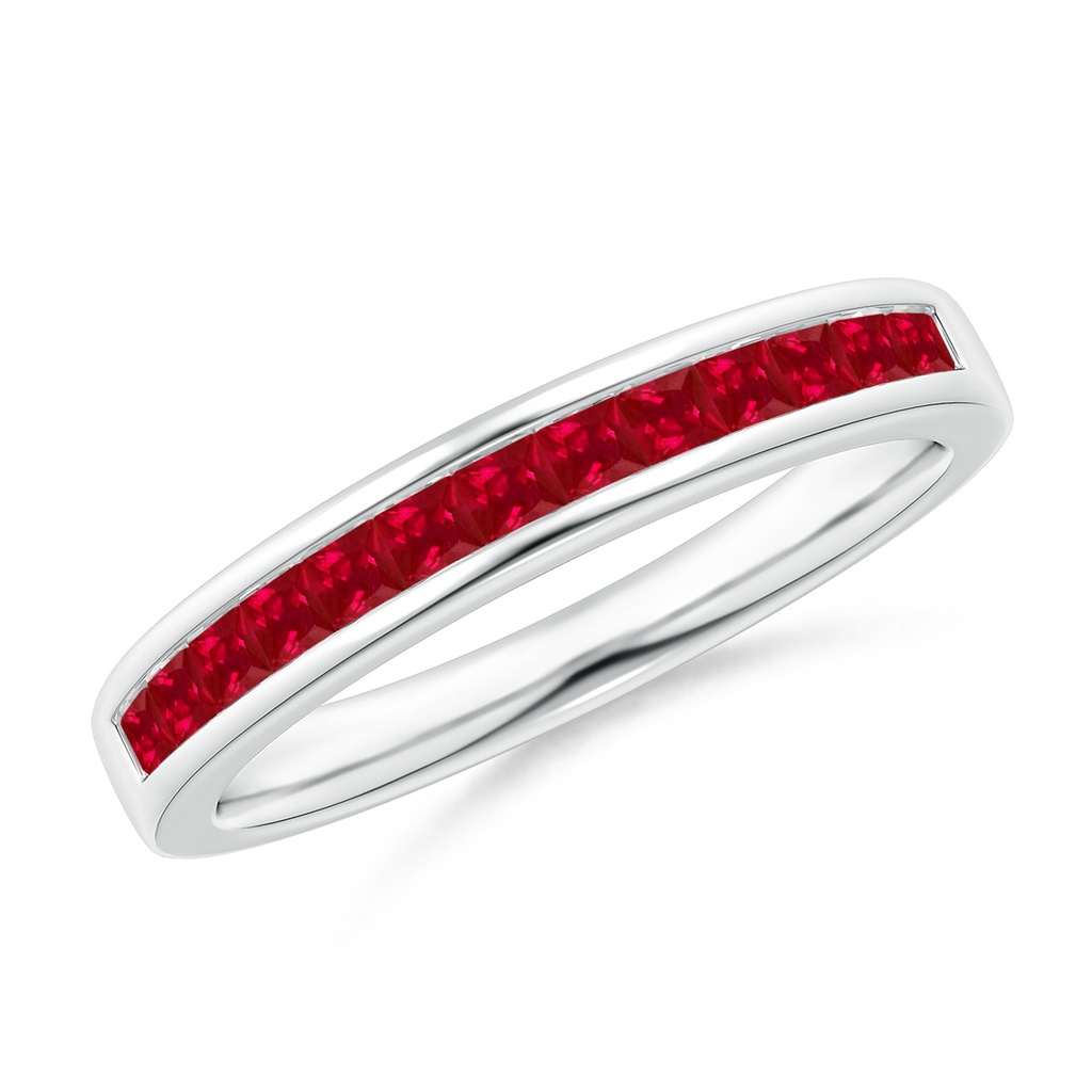1.8mm AAA Channel Set Square Ruby Half Eternity Band in 9K White Gold