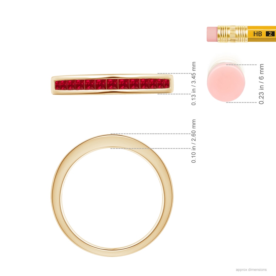 1.8mm AAA Channel Set Square Ruby Half Eternity Band in Yellow Gold ruler