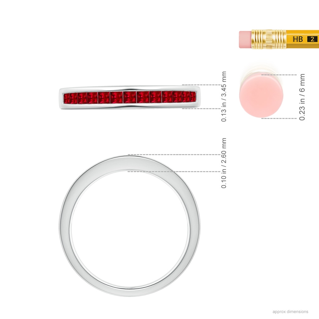 1.8mm AAAA Channel Set Square Ruby Half Eternity Band in P950 Platinum Ruler