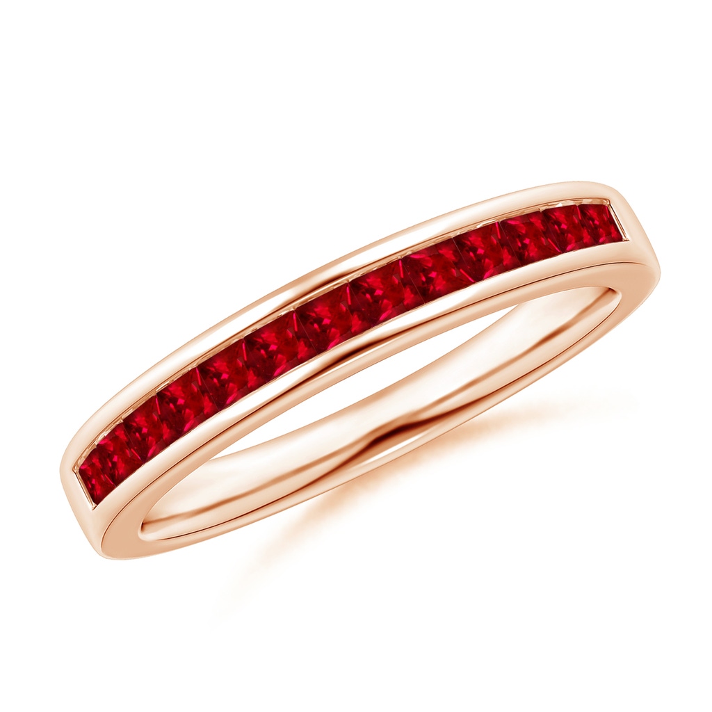 1.8mm AAAA Channel Set Square Ruby Half Eternity Band in Rose Gold