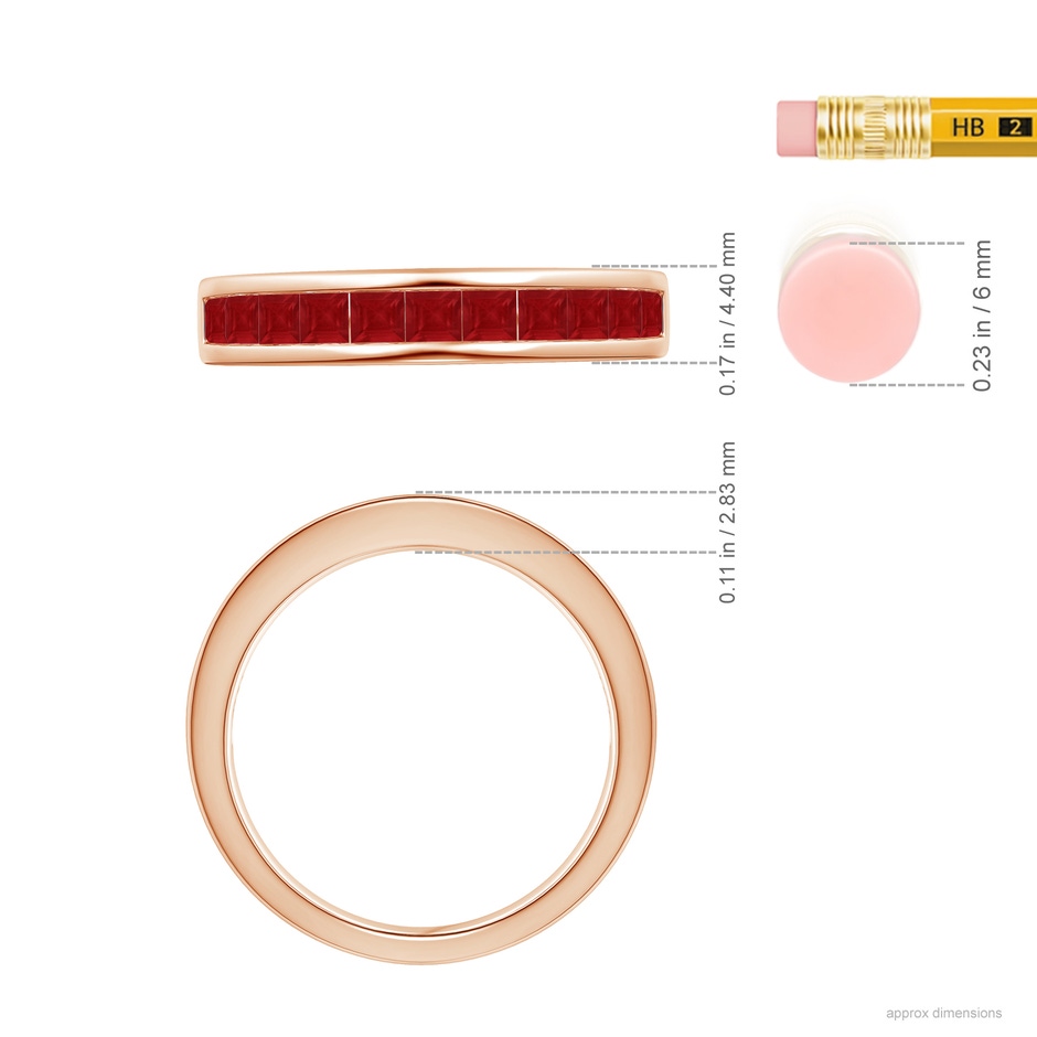 2.4mm AA Channel Set Square Ruby Half Eternity Band in Rose Gold ruler