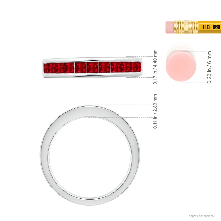 2.4mm AAAA Channel Set Square Ruby Half Eternity Band in P950 Platinum ruler