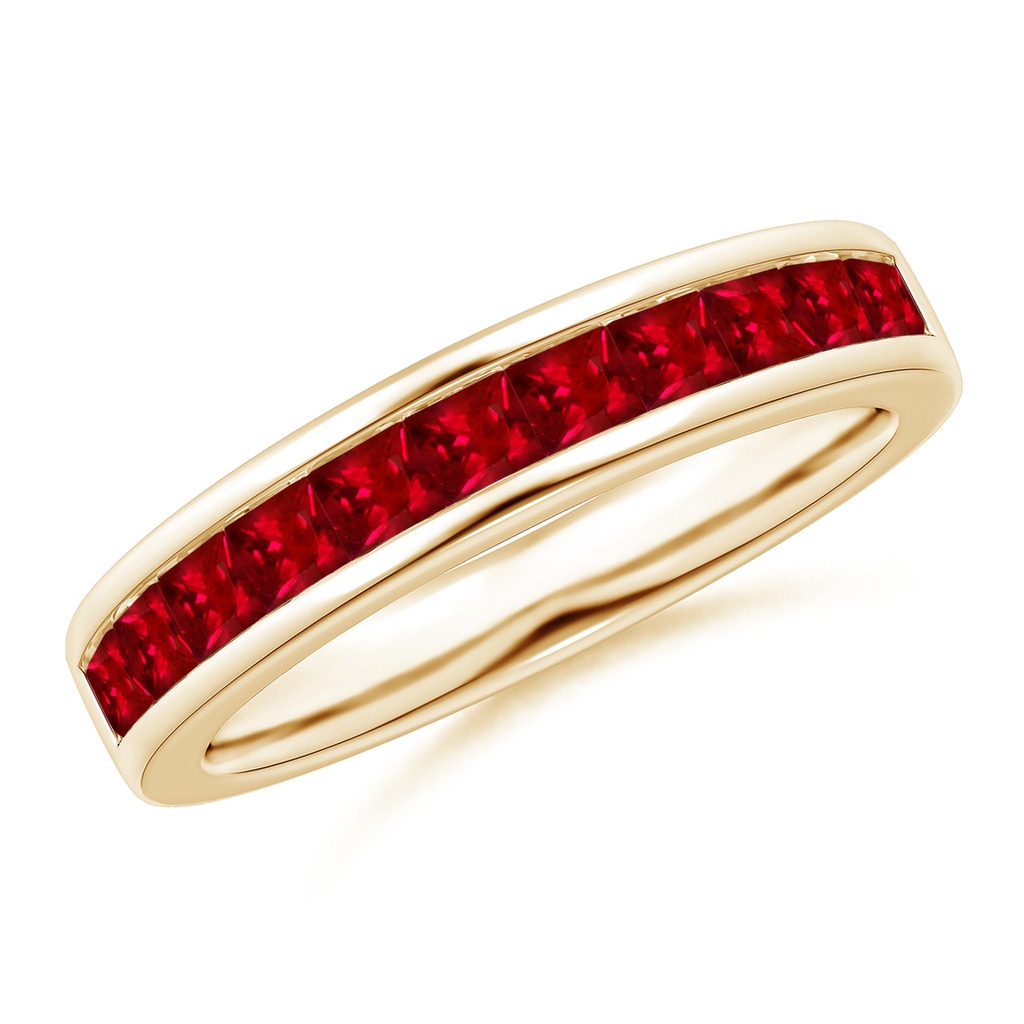 2.4mm AAAA Channel Set Square Ruby Half Eternity Band in Yellow Gold