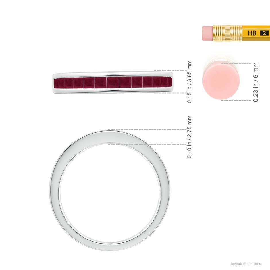 2mm A Channel Set Square Ruby Half Eternity Band in White Gold ruler