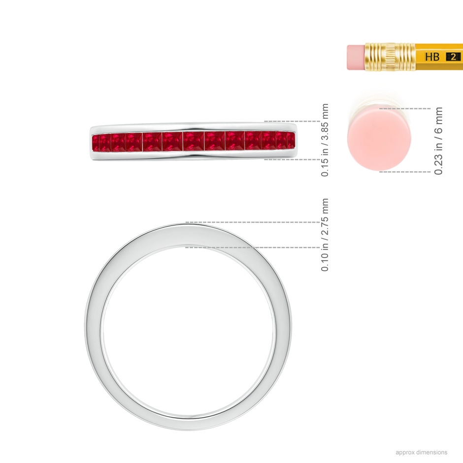 2mm AAA Channel Set Square Ruby Half Eternity Band in White Gold ruler