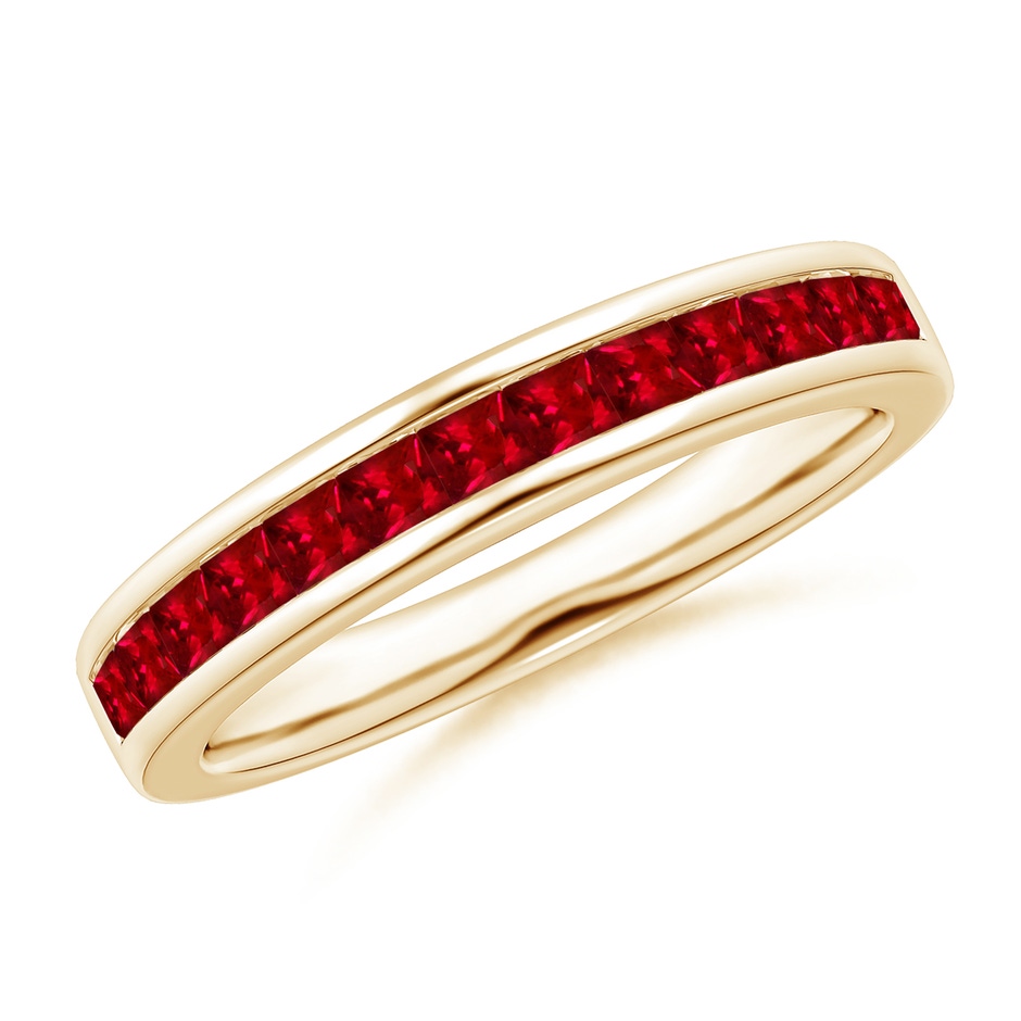 2mm AAAA Channel Set Square Ruby Half Eternity Band in Yellow Gold 