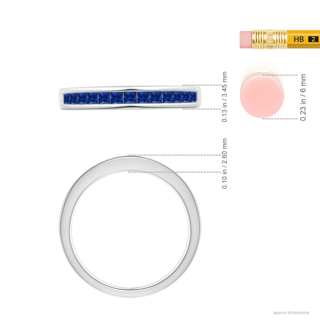 1.8mm AAAA Channel Set Square Sapphire Half Eternity Band in White Gold Ruler