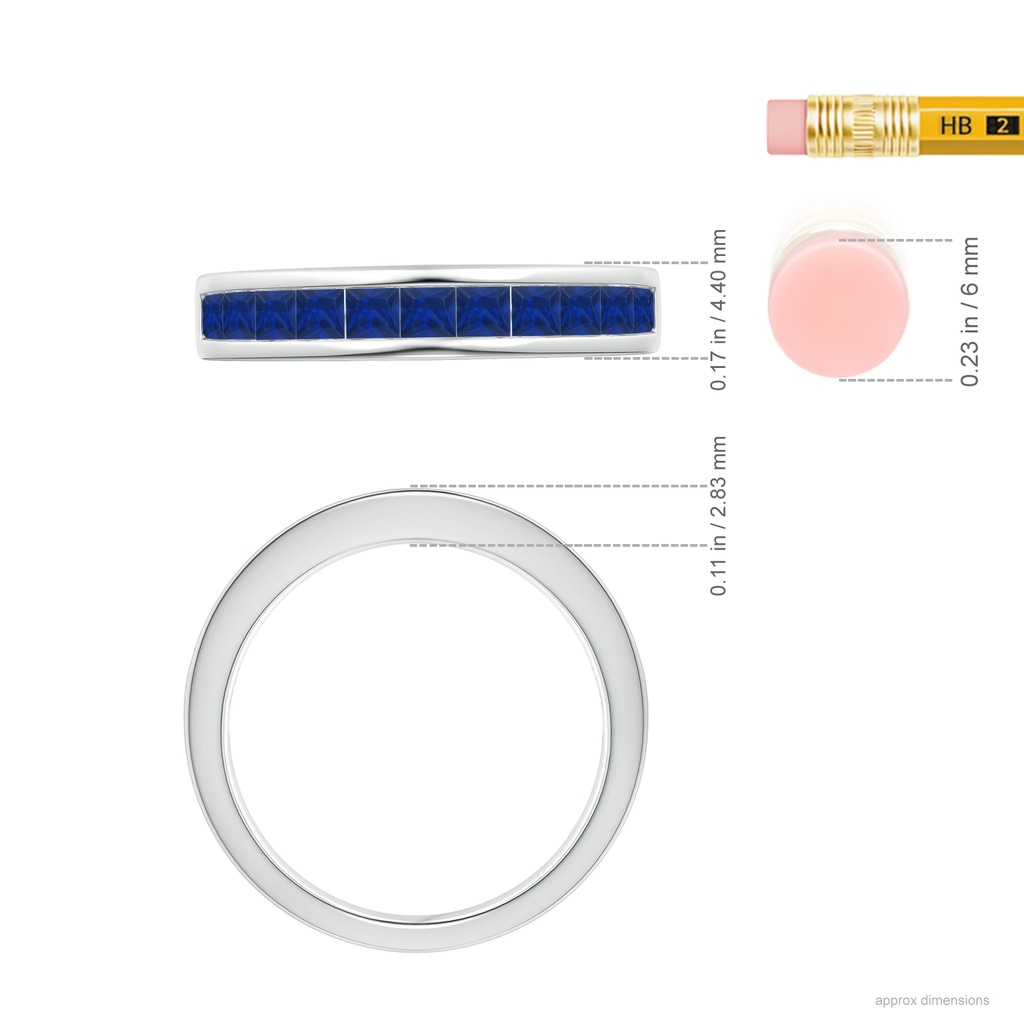 2.4mm AAA Channel Set Square Sapphire Half Eternity Band in White Gold Ruler