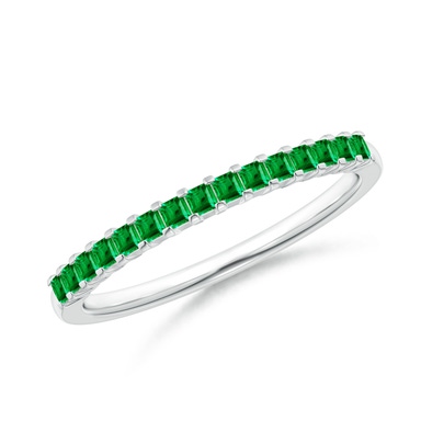 Square Emerald and Princess Diamond Semi Eternity Classic Wedding Ring ...