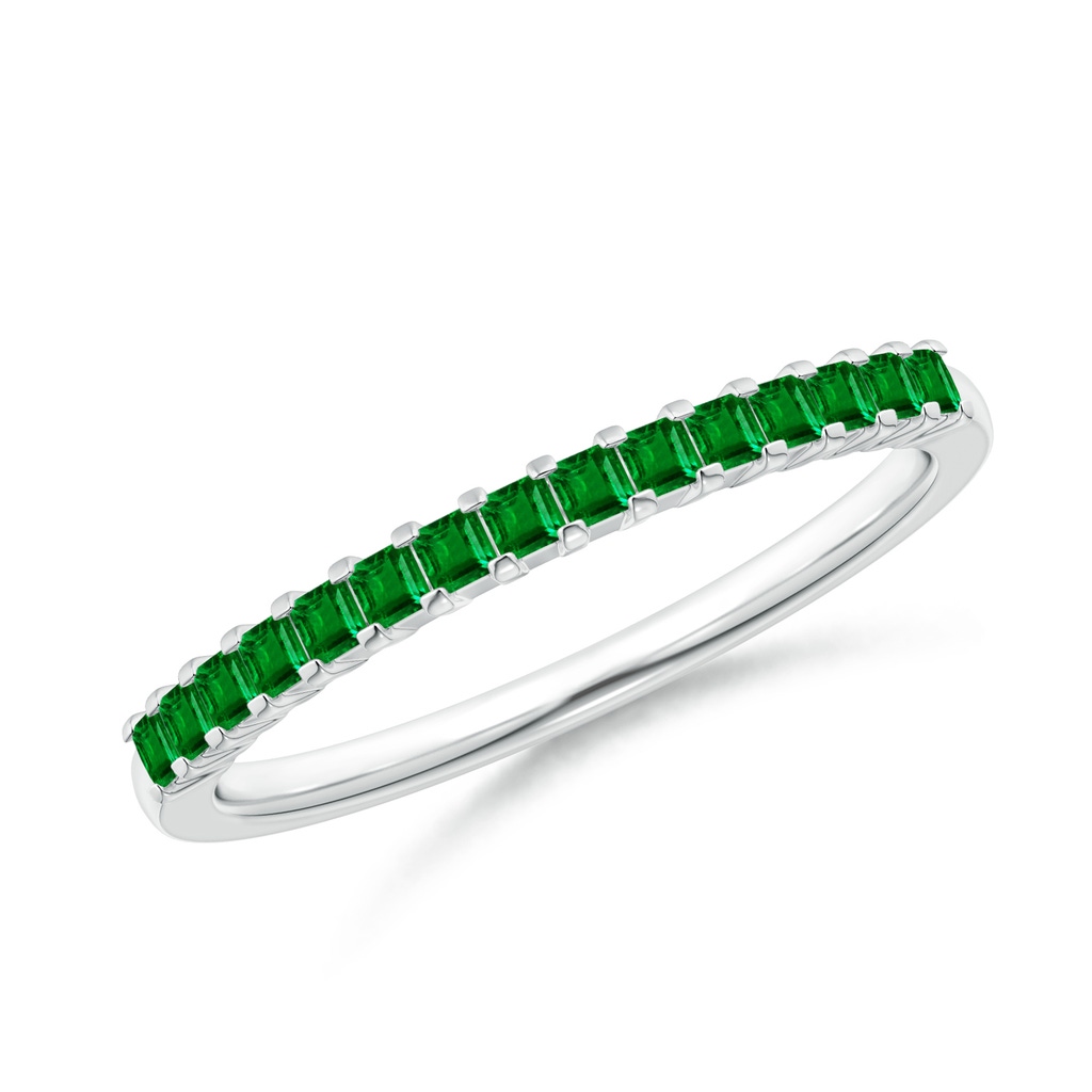 1.5mm AAAA Square Emerald Semi Eternity Classic Wedding Band in White Gold