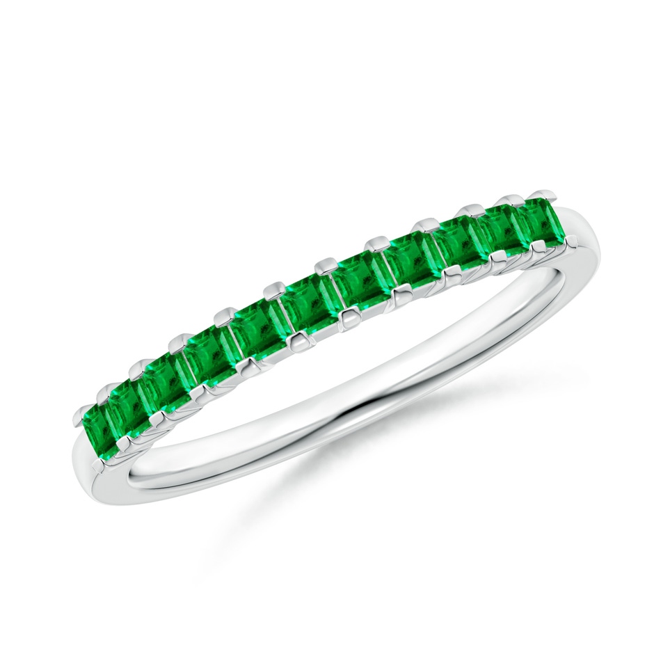 1.9mm AAA Square Emerald Semi Eternity Classic Wedding Band in White Gold 