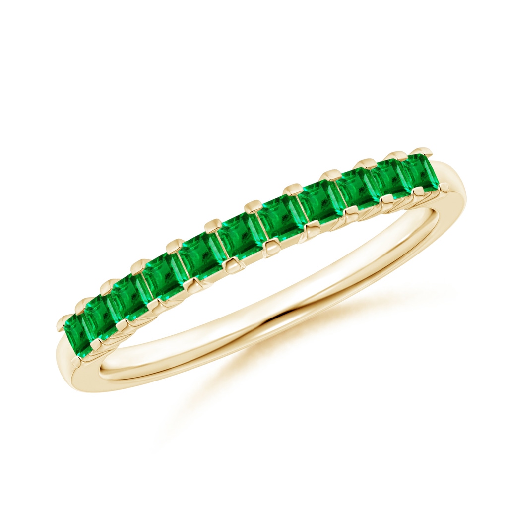 1.9mm AAA Square Emerald Semi Eternity Classic Wedding Band in Yellow Gold