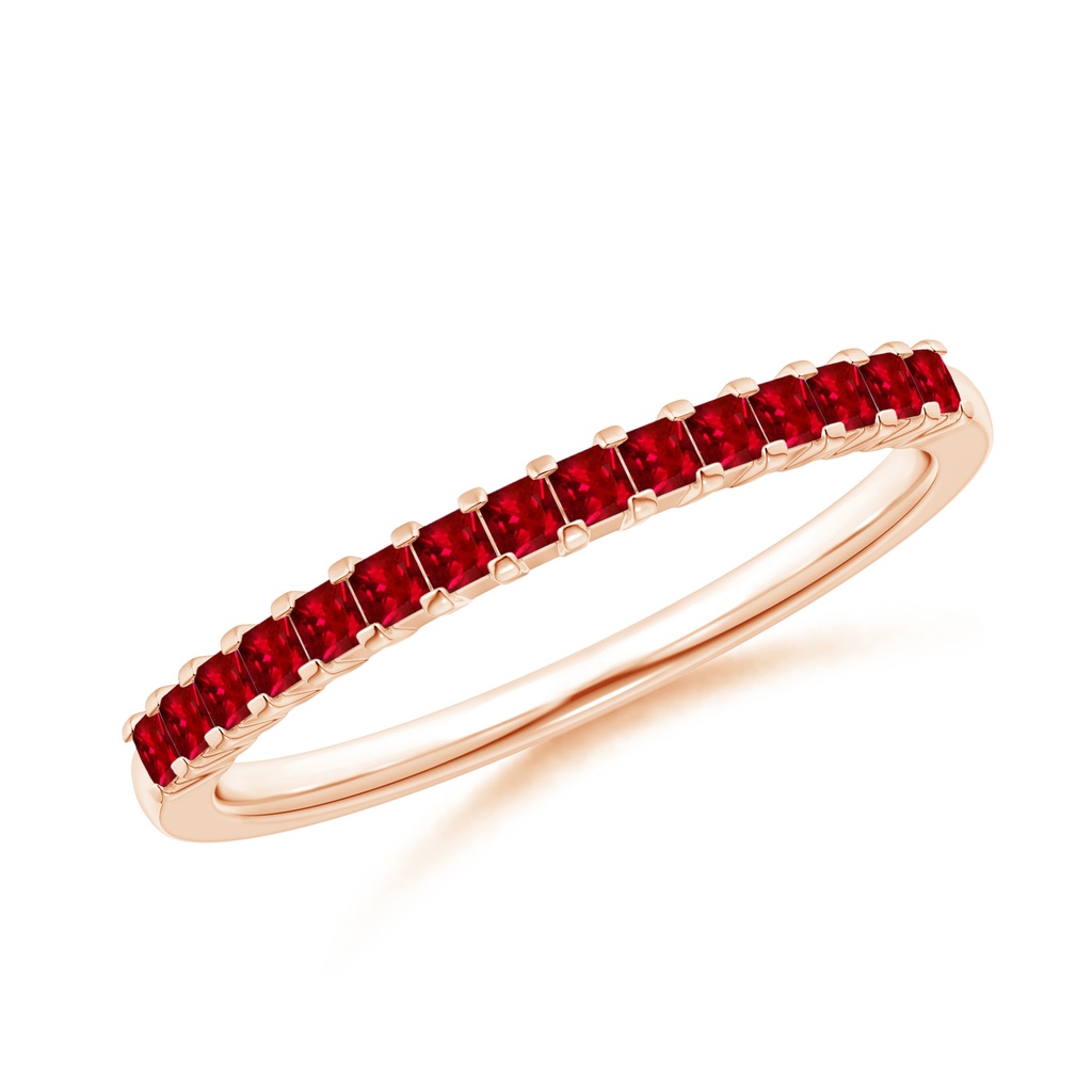1.5mm AAAA Square Ruby Semi Eternity Classic Wedding Band in Rose Gold