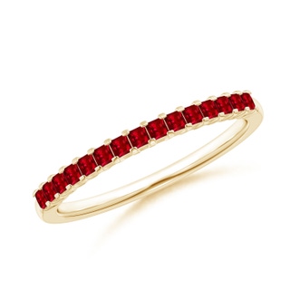 1.5mm AAAA Square Ruby Semi Eternity Classic Wedding Band in Yellow Gold