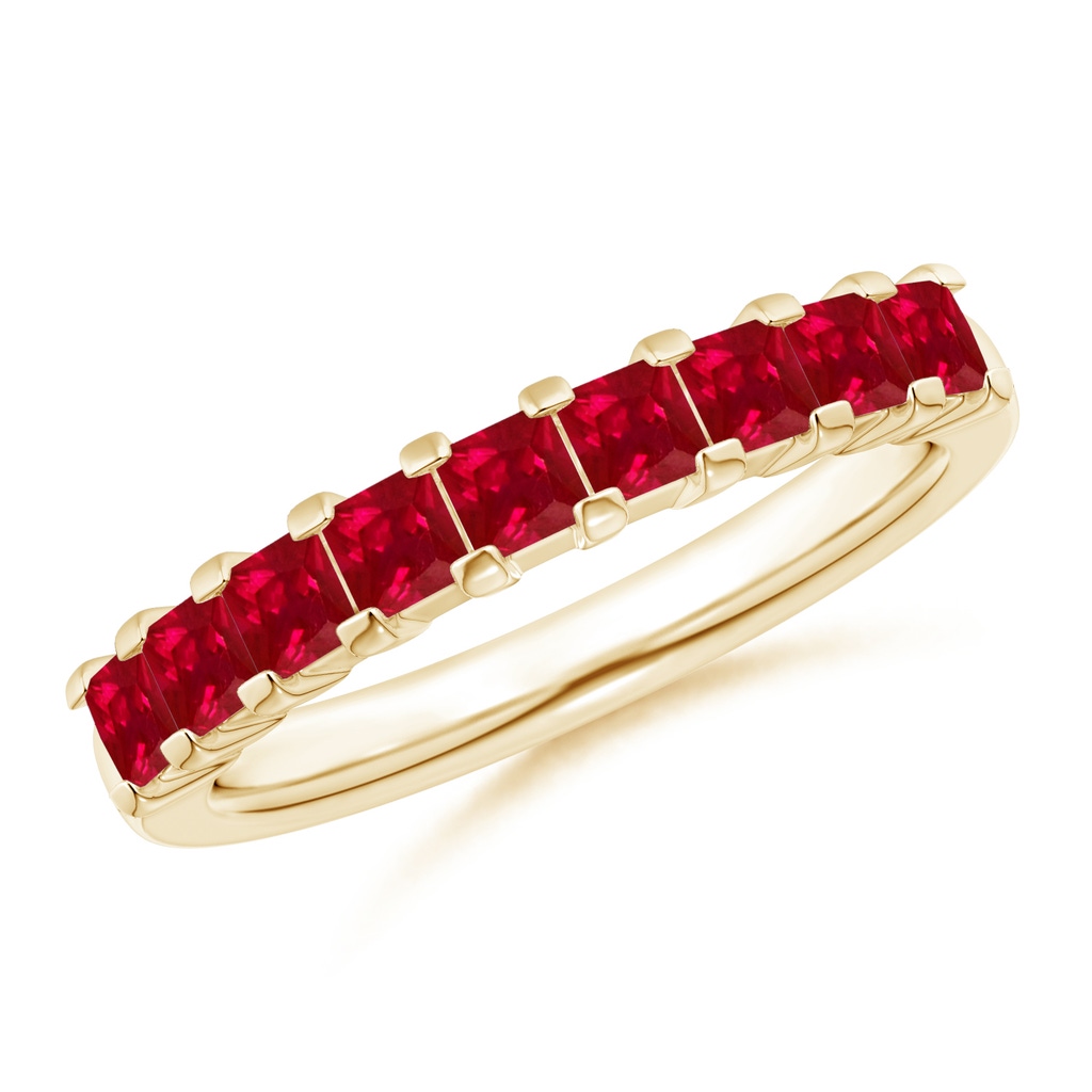 2.6mm AAA Square Ruby Semi Eternity Classic Wedding Band in Yellow Gold