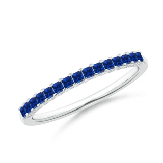 1.5mm AAAA Square Blue Sapphire Semi Eternity Classic Wedding Band in 9K White Gold