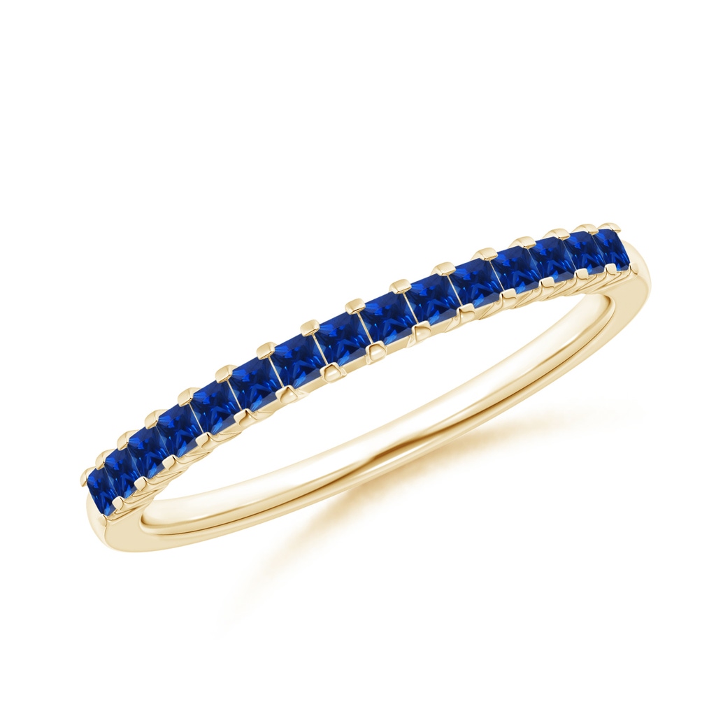 1.5mm AAAA Square Blue Sapphire Semi Eternity Classic Wedding Band in Yellow Gold