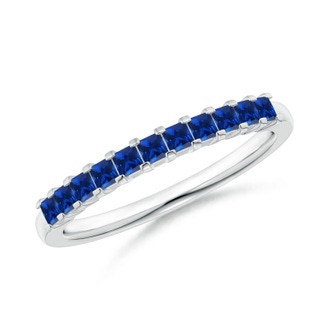 1.9mm AAAA Square Blue Sapphire Semi Eternity Classic Wedding Band in White Gold