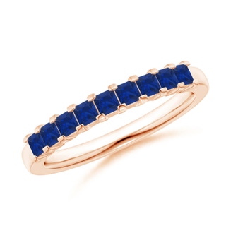 2.2mm AAA Square Blue Sapphire Semi Eternity Classic Wedding Band in Rose Gold