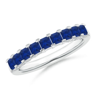 2.6mm AAA Square Blue Sapphire Semi Eternity Classic Wedding Band in White Gold