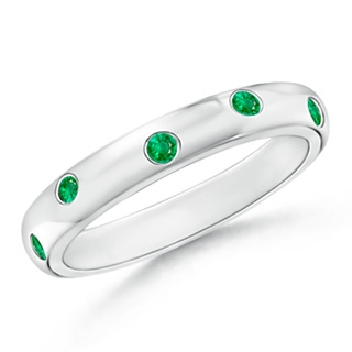 2mm AAA Gypsy Set Emerald High Dome Wedding Band in White Gold