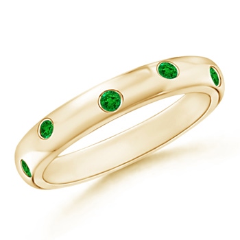 2mm AAAA Gypsy Set Emerald High Dome Wedding Band in Yellow Gold