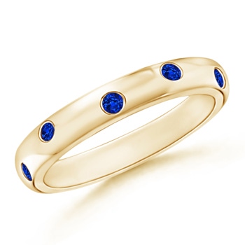 2mm AAAA Gypsy Set Sapphire High Dome Wedding Band in Yellow Gold