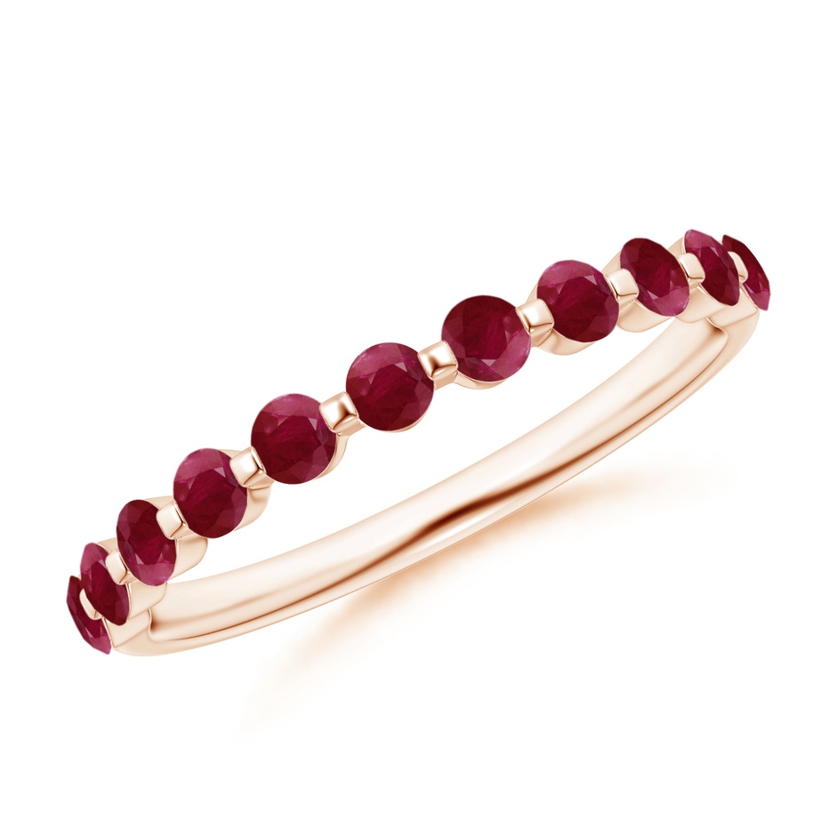 2.2mm A Floating Round Ruby Semi Eternity Wedding Band for Her in Rose Gold 