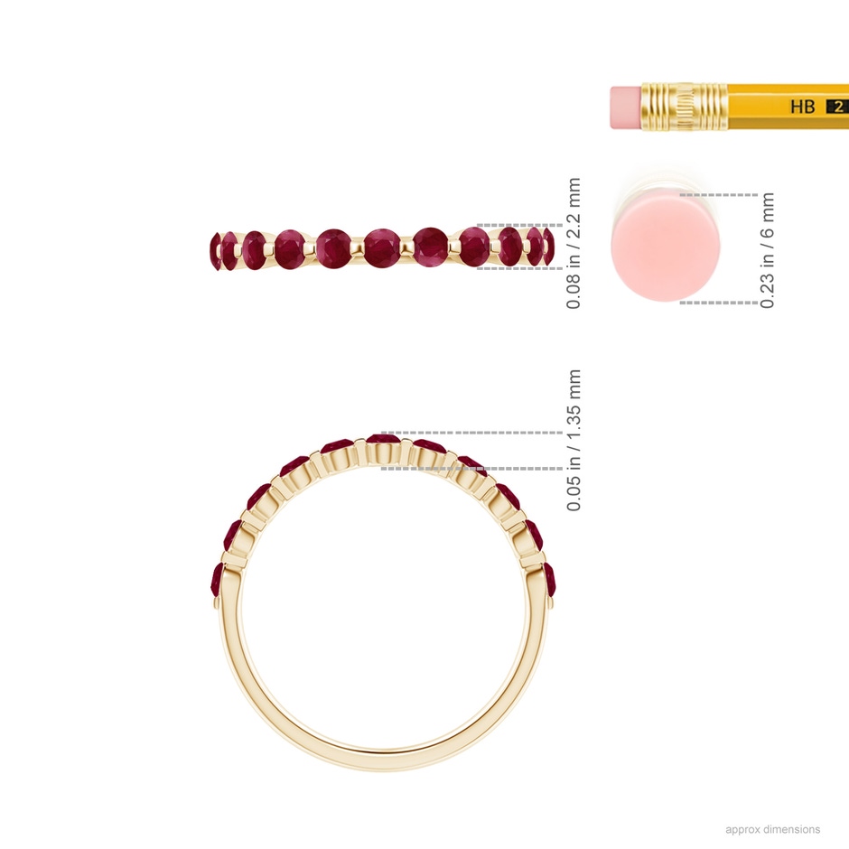 2.2mm A Floating Round Ruby Semi Eternity Wedding Band for Her in Yellow Gold ruler