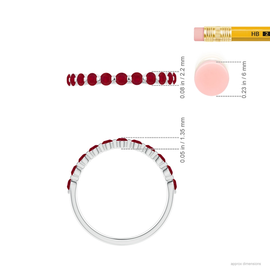 2.2mm AA Floating Round Ruby Semi Eternity Wedding Band for Her in White Gold ruler