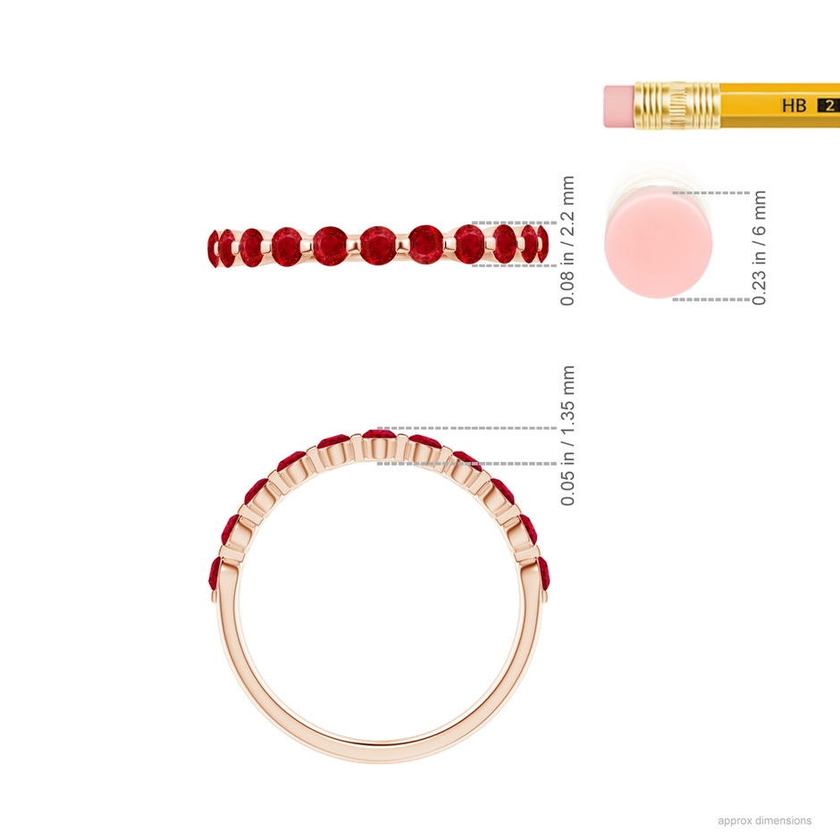 2.2mm AAA Floating Round Ruby Semi Eternity Wedding Band for Her in Rose Gold ruler