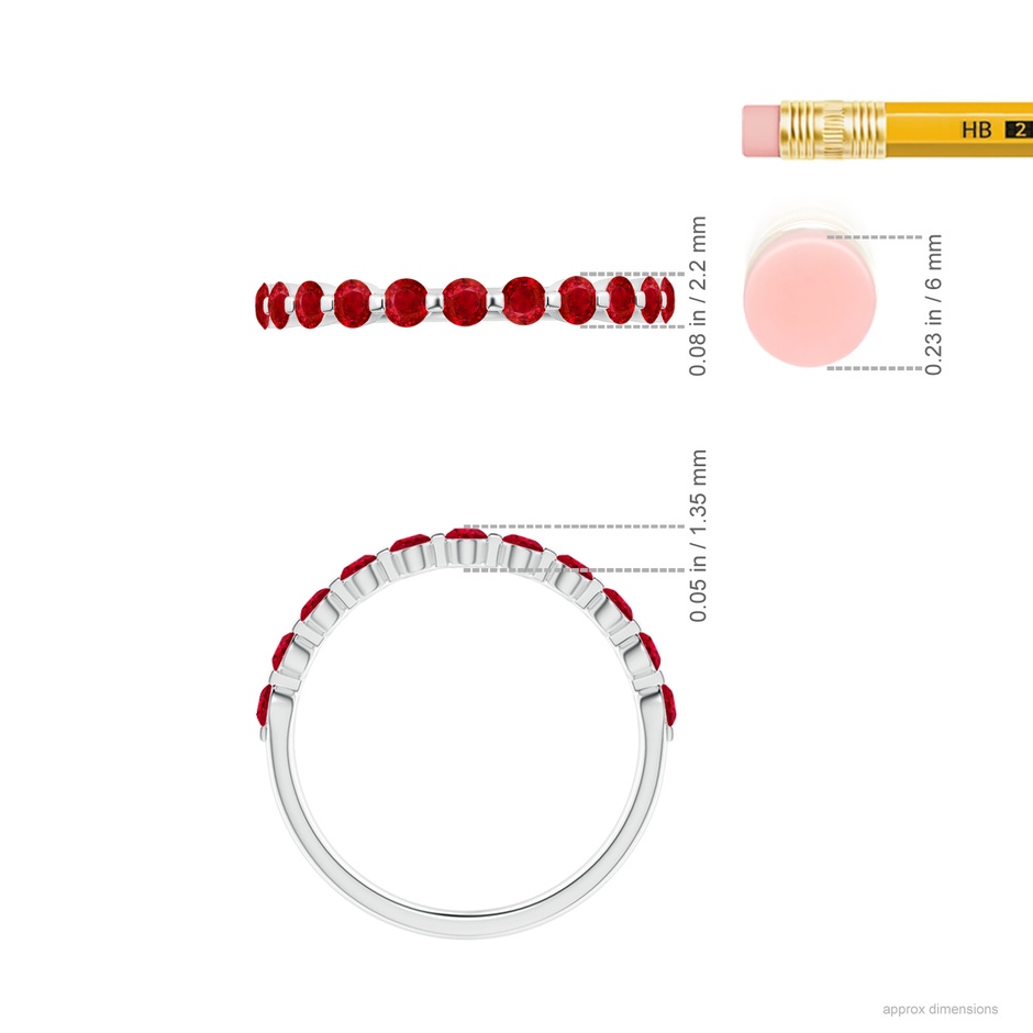 2.2mm AAA Floating Round Ruby Semi Eternity Wedding Band for Her in White Gold ruler