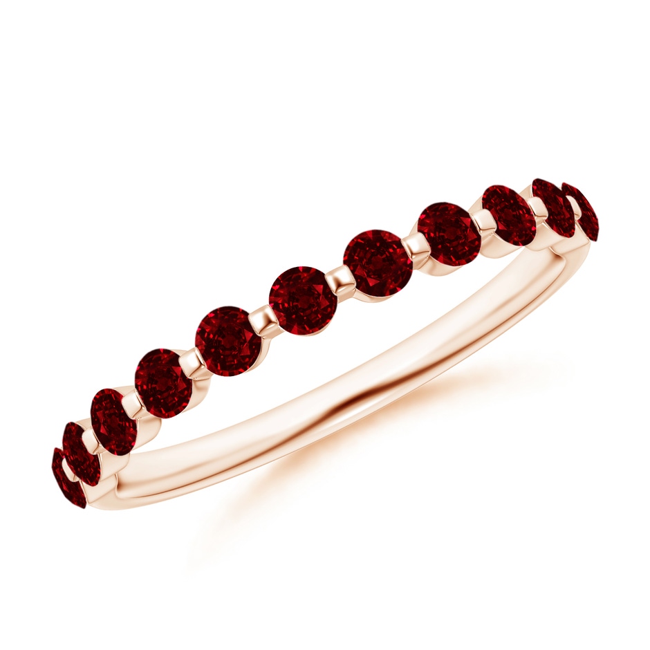 2.2mm AAAA Floating Round Ruby Semi Eternity Wedding Band for Her in Rose Gold 