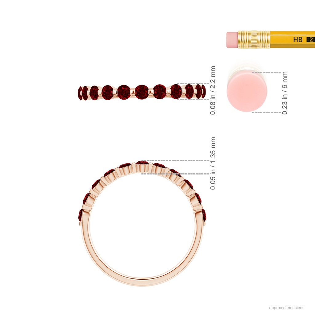 2.2mm AAAA Floating Round Ruby Semi Eternity Wedding Band for Her in Rose Gold Ruler