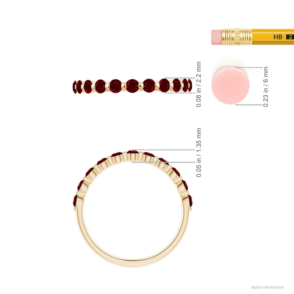2.2mm AAAA Floating Round Ruby Semi Eternity Wedding Band for Her in Yellow Gold ruler