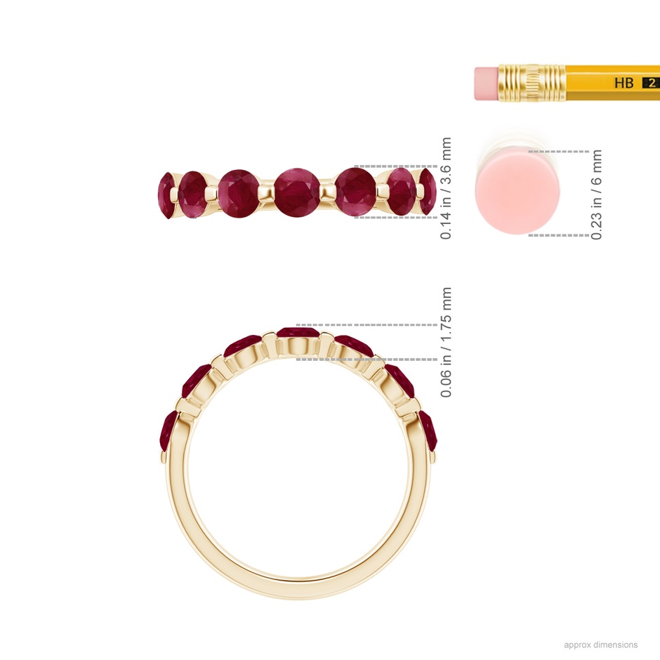 3.6mm A Floating Round Ruby Semi Eternity Wedding Band for Her in Yellow Gold ruler