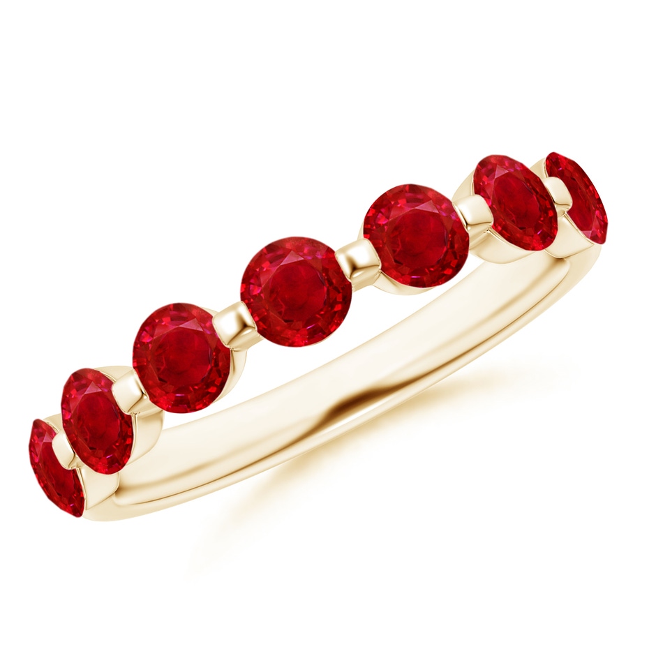 3.6mm AAA Floating Round Ruby Semi Eternity Wedding Band for Her in Yellow Gold 