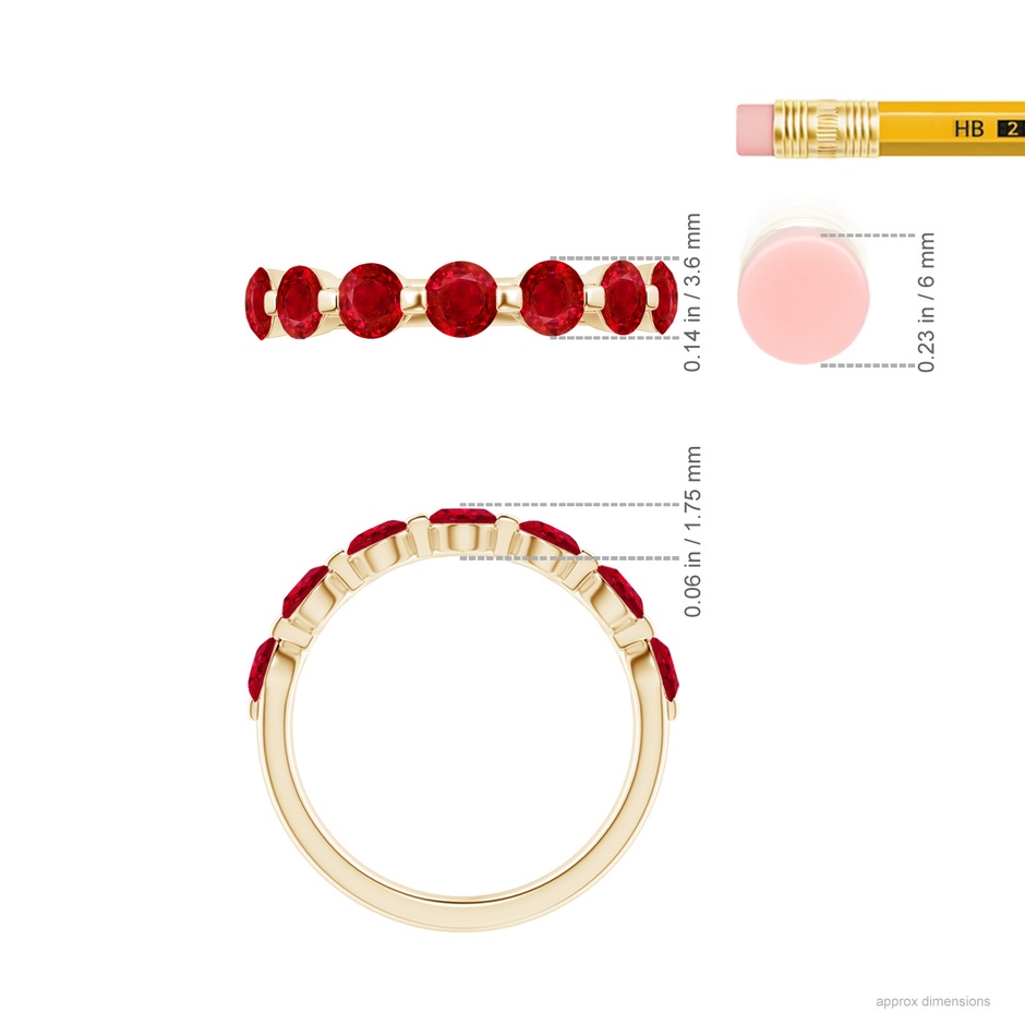 3.6mm AAA Floating Round Ruby Semi Eternity Wedding Band for Her in Yellow Gold ruler