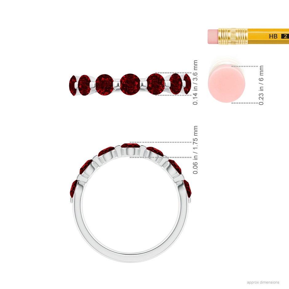 3.6mm AAAA Floating Round Ruby Semi Eternity Wedding Band for Her in P950 Platinum ruler
