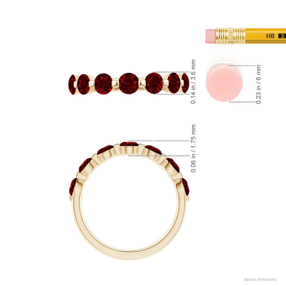 3.6mm AAAA Floating Round Ruby Semi Eternity Wedding Band for Her in Yellow Gold ruler