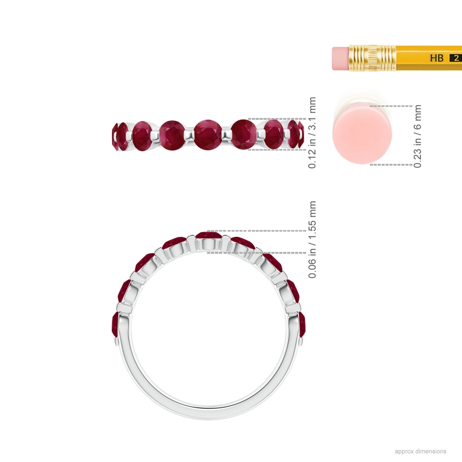 3mm A Floating Round Ruby Semi Eternity Wedding Band for Her in White Gold ruler