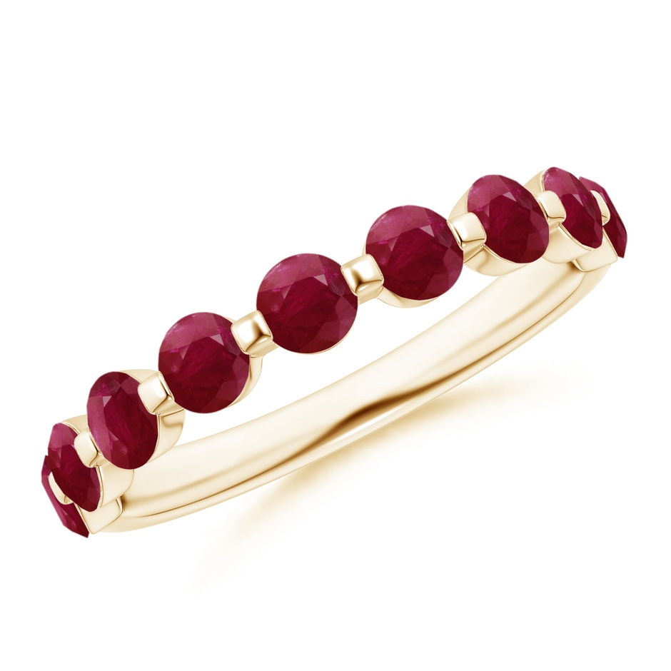 3mm A Floating Round Ruby Semi Eternity Wedding Band for Her in Yellow Gold 