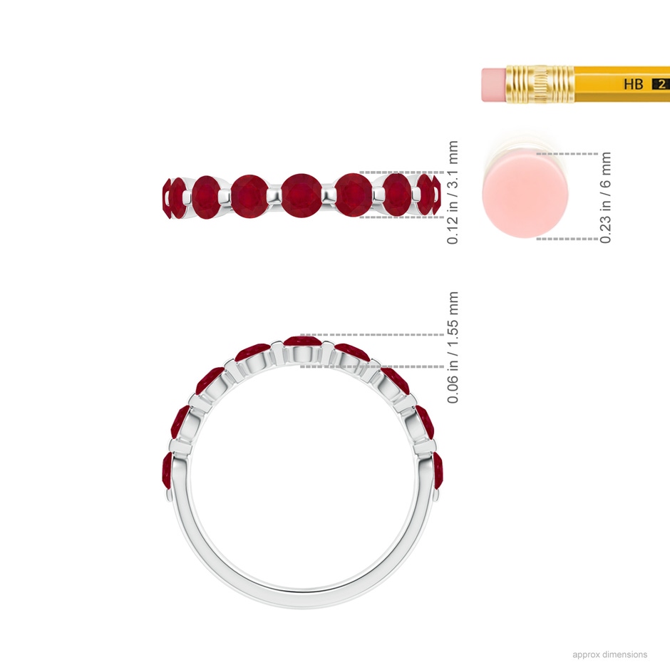 3mm AA Floating Round Ruby Semi Eternity Wedding Band for Her in White Gold ruler